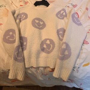 Kids Cream Sweater with Purple Smiley Faces
